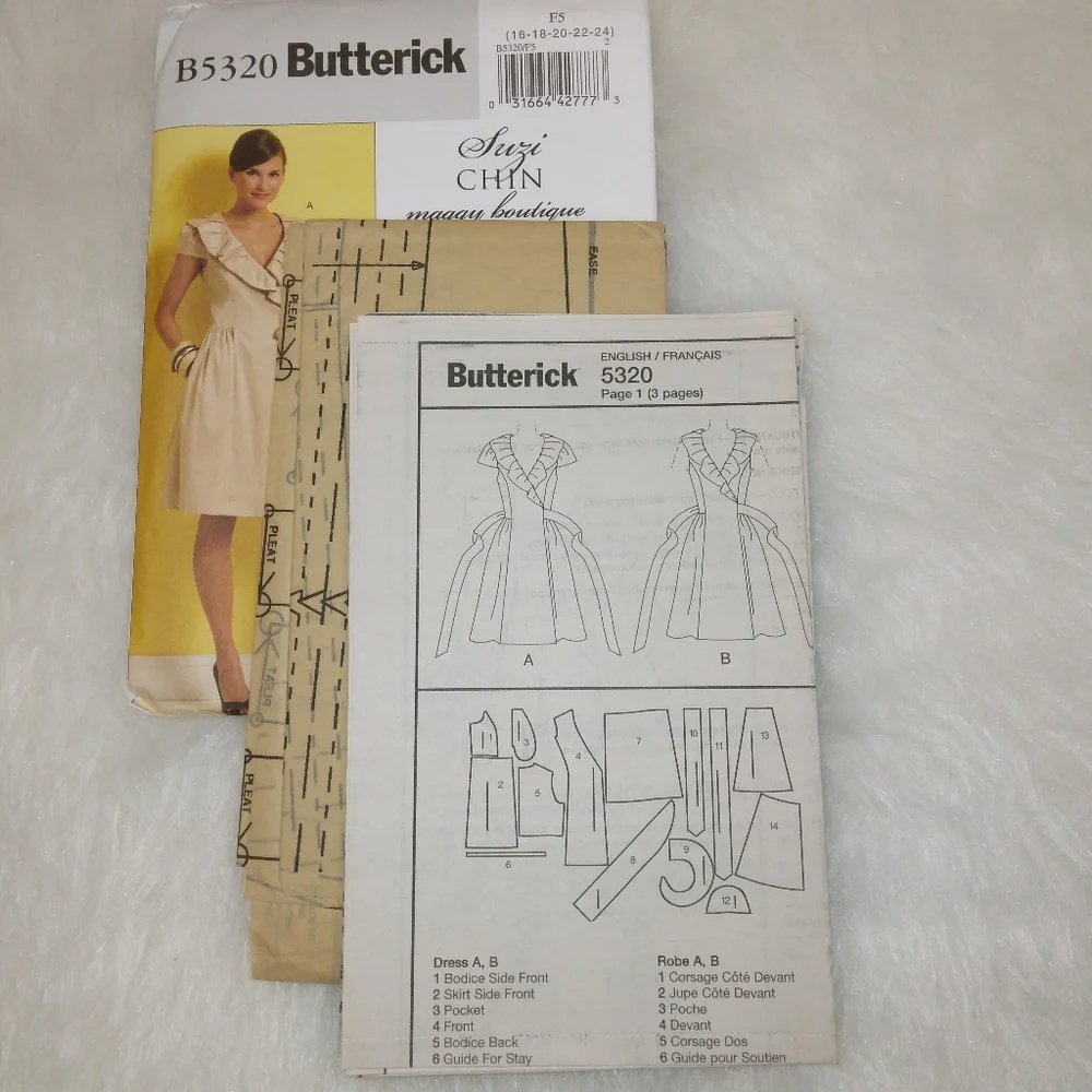 Butterick B5320 Misses Lined Wrap Dress sz 16-18-20-22-24